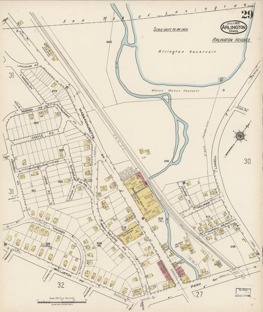 Sanborn Fire Insurance Map from Arlington, Middlesex County, Massachusetts (1922), Sheet #0029 - Historic Sanborn Fire Insurance Map Print, vintage old map wall art, antique decor, genealogy gift, Massachusetts Massachusetts map