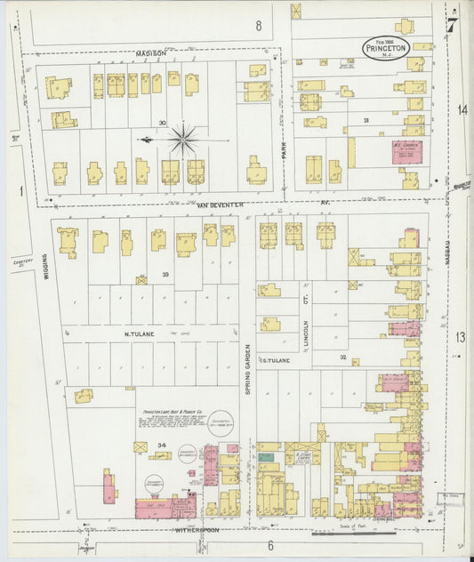Sanborn Fire Insurance Map from Princeton, Mercer County, New Jersey (1906), Sheet #0007 - Historic Sanborn Fire Insurance Map Print, vintage old map wall art, antique decor, genealogy gift, New Jersey New Jersey map