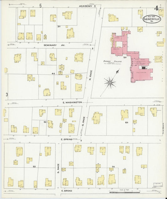 Sanborn Fire Insurance Map from Gainesville, Hall County, Georgia (1909), Sheet #0004 - Historic Sanborn Fire Insurance Map Print, vintage old map wall art, antique decor, genealogy gift, Georgia Georgia map