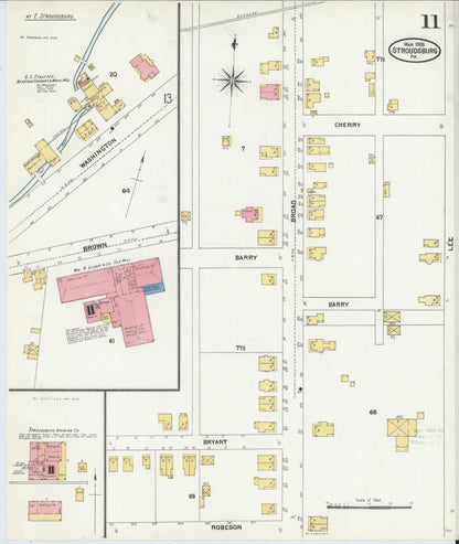 Sanborn Fire Insurance Map from Stroudsburg, Monroe County, Pennsylvania (1905), Sheet #0011 - Historic Sanborn Fire Insurance Map Print, vintage old map wall art, antique decor, genealogy gift, Pennsylvania Pennsylvania map
