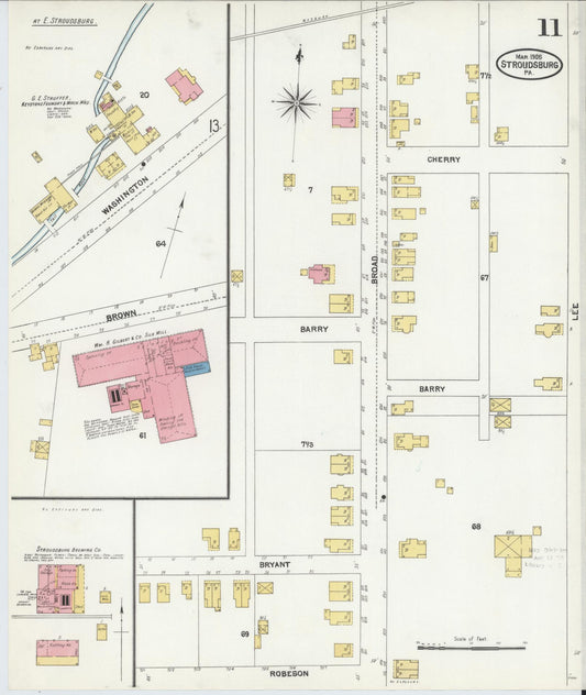 Sanborn Fire Insurance Map from Stroudsburg, Monroe County, Pennsylvania (1905), Sheet #0011 - Historic Sanborn Fire Insurance Map Print, vintage old map wall art, antique decor, genealogy gift, Pennsylvania Pennsylvania map