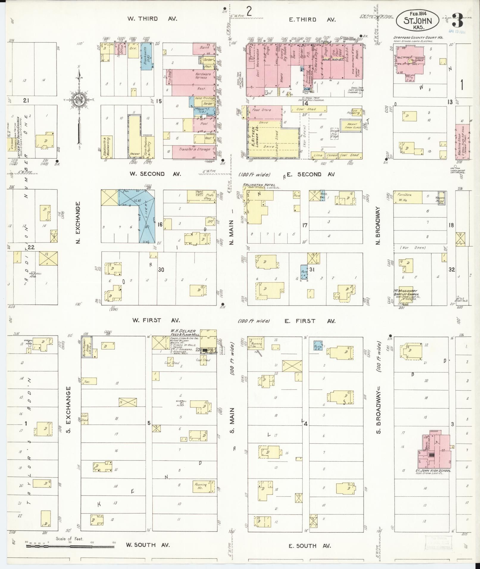 Sanborn Fire Insurance Map from Saint John, Stafford County, Kansas (1914), Sheet #0003 - Complete Map Set gallery image, historic Sanborn map, vintage wall art, Kansas Kansas