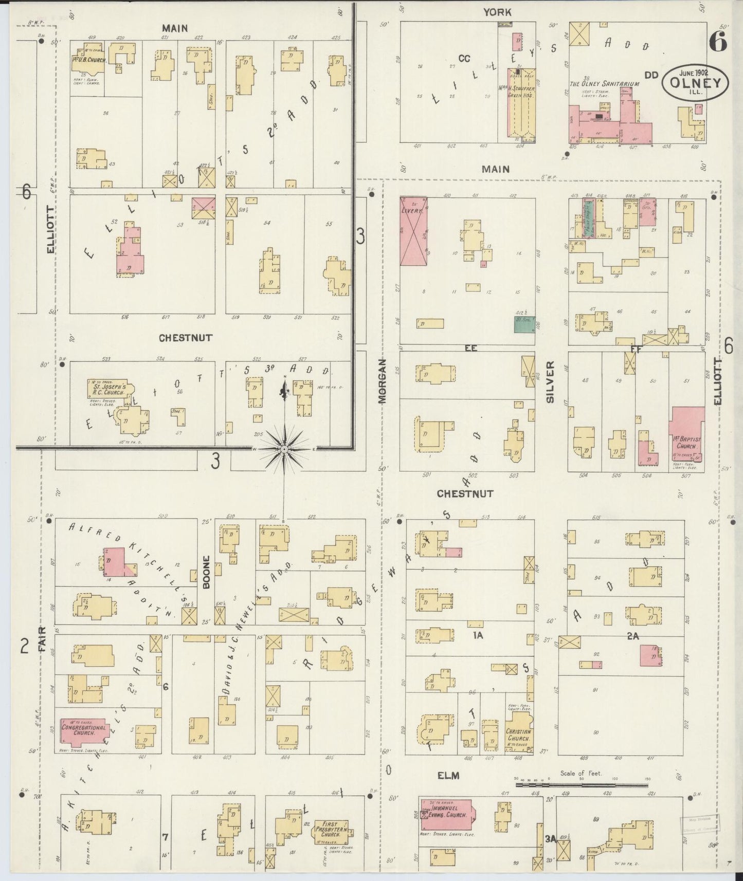 Sanborn Fire Insurance Map from Olney, Richland County, Illinois (1902), Sheet #0006 - Complete Map Set gallery image, historic Sanborn map, vintage wall art, Illinois Illinois