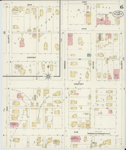 Sanborn Fire Insurance Map from Olney, Richland County, Illinois (1902), Sheet #0006 - Complete Map Set gallery image, historic Sanborn map, vintage wall art, Illinois Illinois