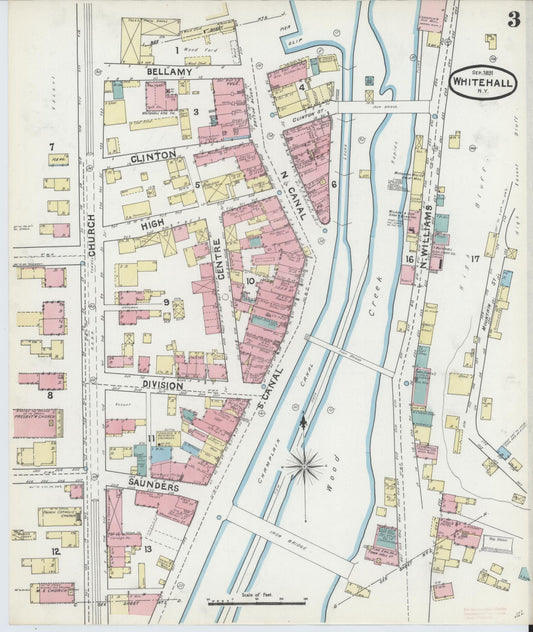 Sanborn Fire Insurance Map from Whitehall, Washington County, New York (1891), Sheet #0003 - Historic Sanborn Fire Insurance Map Print, vintage old map wall art, antique decor, genealogy gift, New York New York map