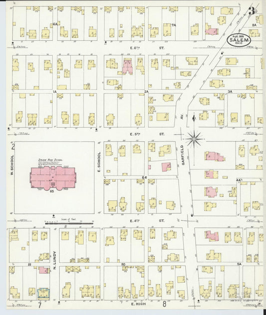 Sanborn Fire Insurance Map from Salem, Columbiana County, Ohio (1909), Sheet #0003 - Historic Sanborn Fire Insurance Map Print, vintage old map wall art, antique decor, genealogy gift, Ohio Ohio map