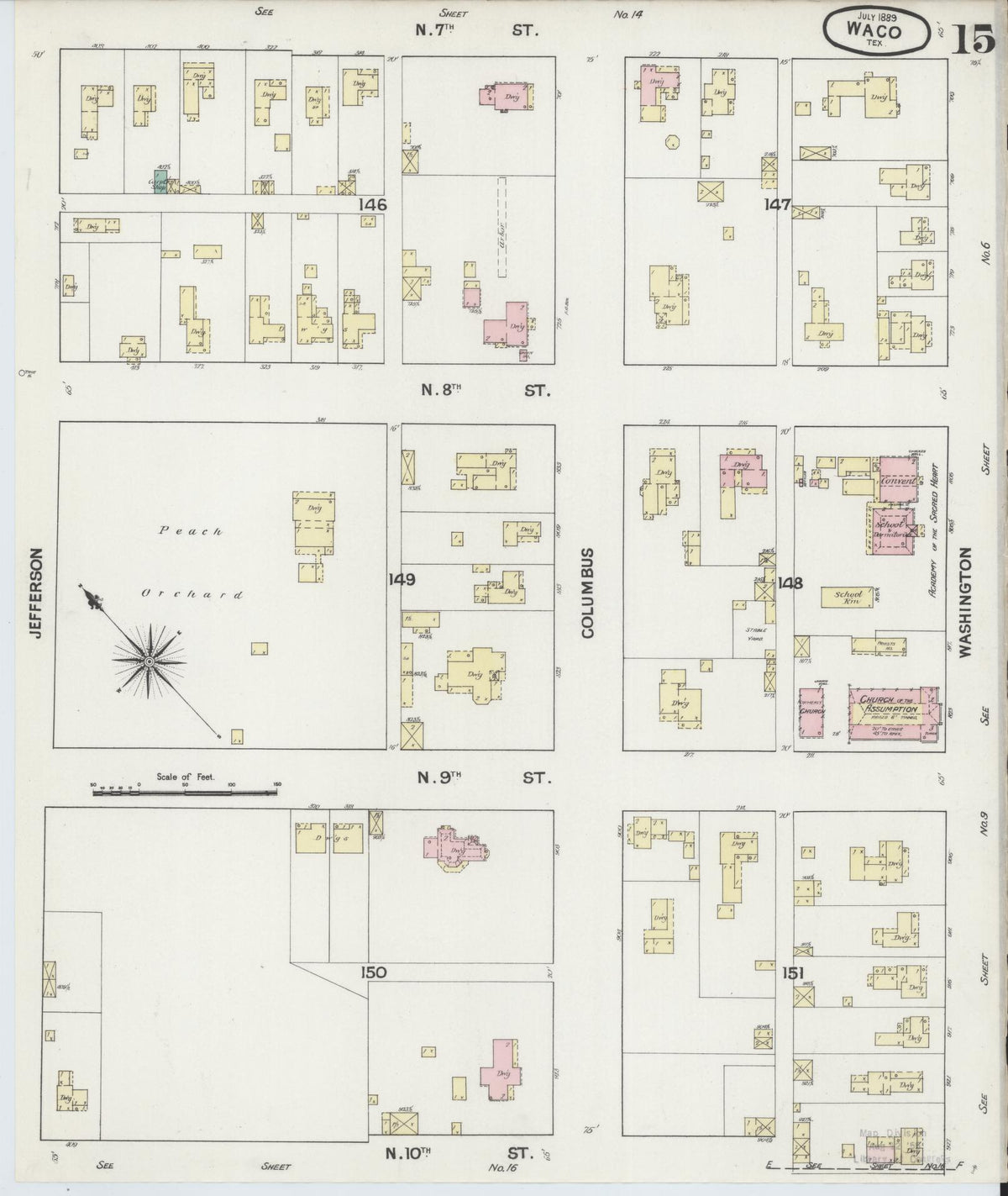 Sanborn Fire Insurance Map from Waco, McLennan County, Texas (1889), Sheet #0015 - Historic Sanborn Fire Insurance Map Print, vintage old map wall art, antique decor, genealogy gift, Texas Texas map