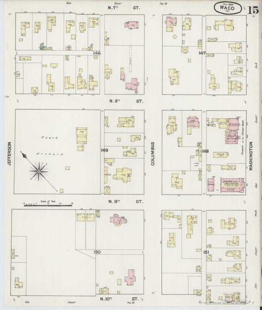 Sanborn Fire Insurance Map from Waco, McLennan County, Texas (1889), Sheet #0015 - Historic Sanborn Fire Insurance Map Print, vintage old map wall art, antique decor, genealogy gift, Texas Texas map