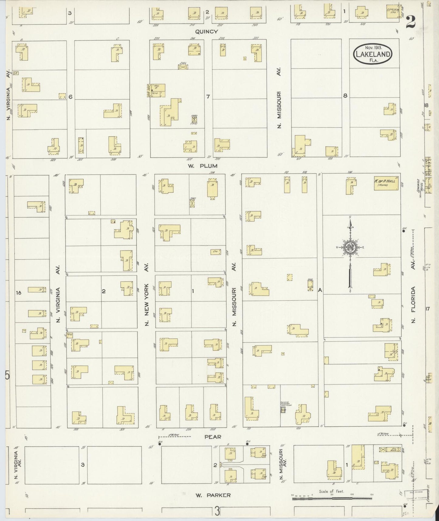 Sanborn Fire Insurance Map from Lakeland, Polk County, Florida (1913), Sheet #0002 - Complete Map Set gallery image, historic Sanborn map, vintage wall art, Florida Florida