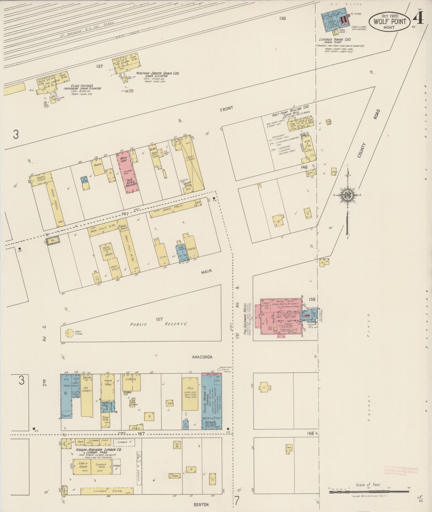 Sanborn Fire Insurance Map from Wolf Point, Roosevelt County, Montana (1920), Sheet #0004 - Complete Map Set gallery image, historic Sanborn map, vintage wall art, Montana Montana