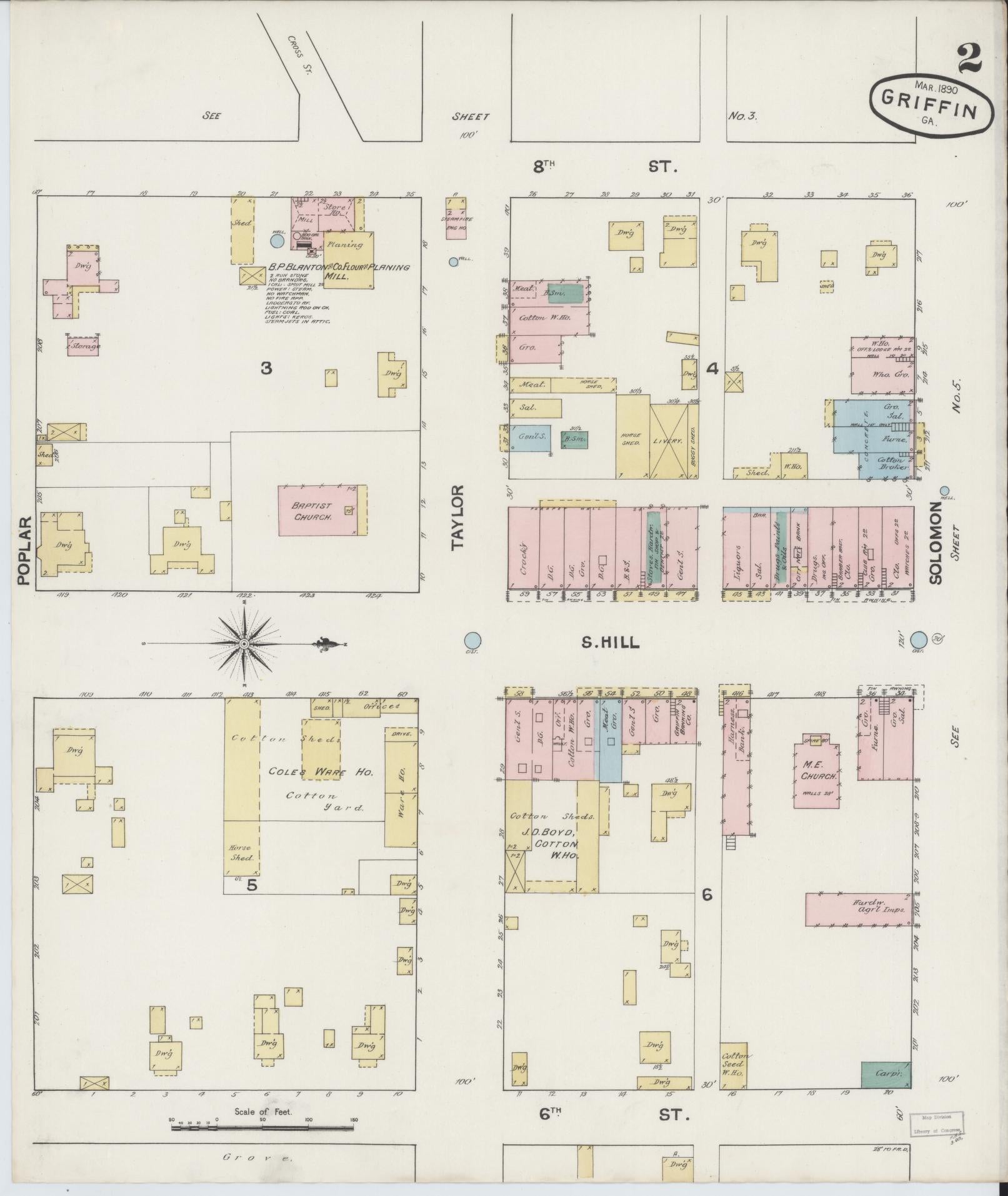 Sanborn Fire Insurance Map from Griffin, Spalding County, Georgia (1890), Sheet #0002 - Complete Map Set gallery image, historic Sanborn map, vintage wall art, Georgia Georgia