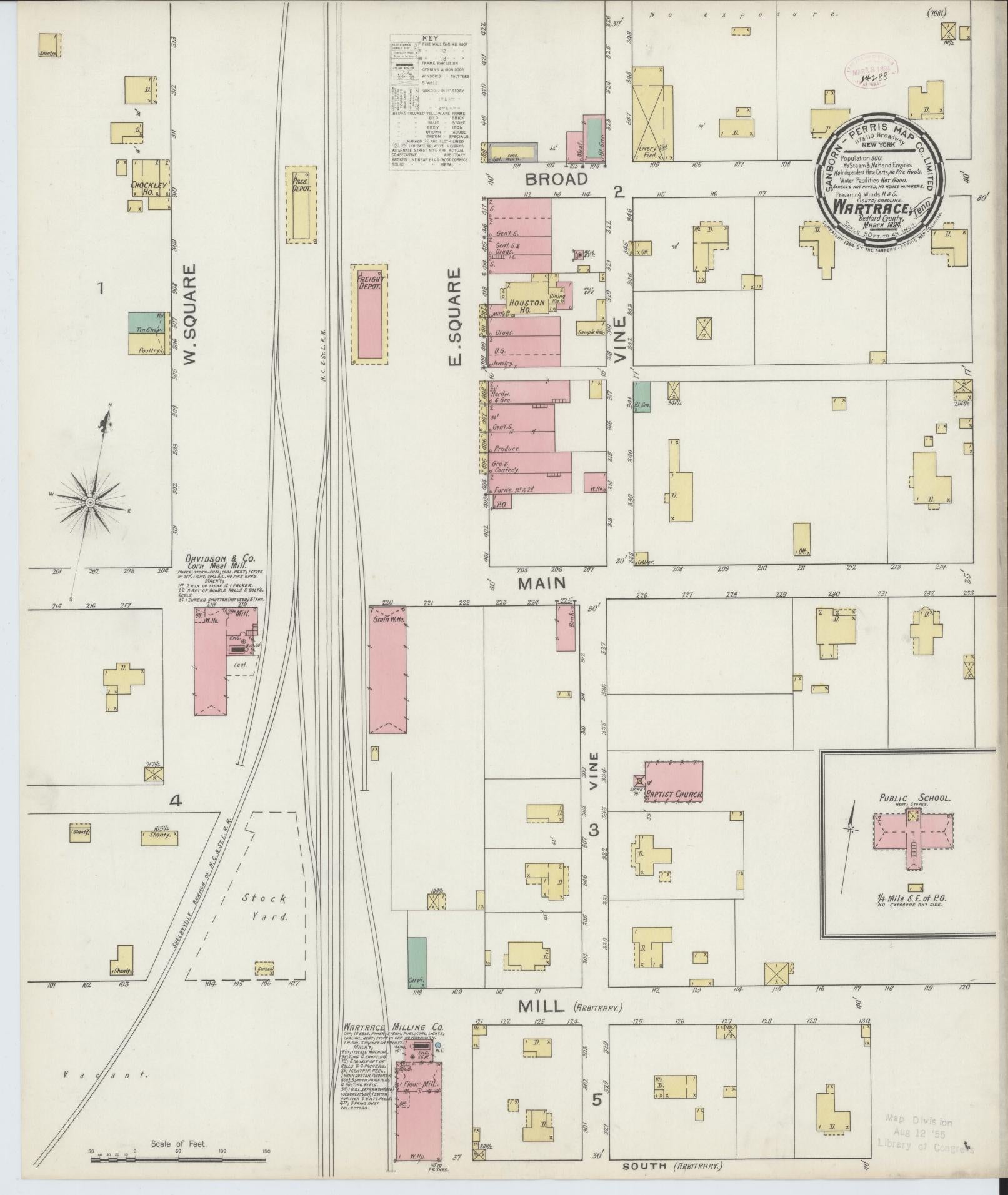 Sanborn Fire Insurance Map from Wartrace, Bedford County, Tennessee. (1894) – Historic Sanborn Fire Insurance Map Print