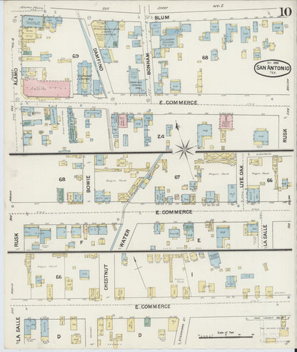 Sanborn Fire Insurance Map from San Antonio, Bexar County, Texas (1888), Sheet #0010 - Historic Sanborn Fire Insurance Map Print, vintage old map wall art, antique decor, genealogy gift, Texas Texas map