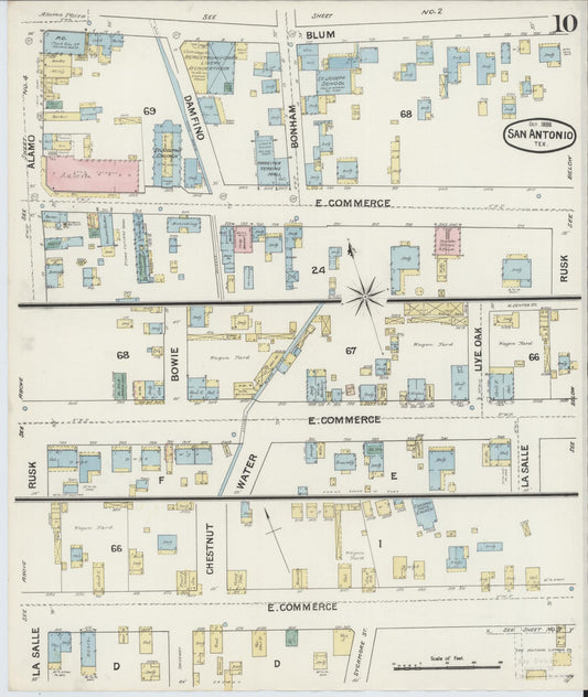 Sanborn Fire Insurance Map from San Antonio, Bexar County, Texas (1888), Sheet #0010 - Historic Sanborn Fire Insurance Map Print, vintage old map wall art, antique decor, genealogy gift, Texas Texas map
