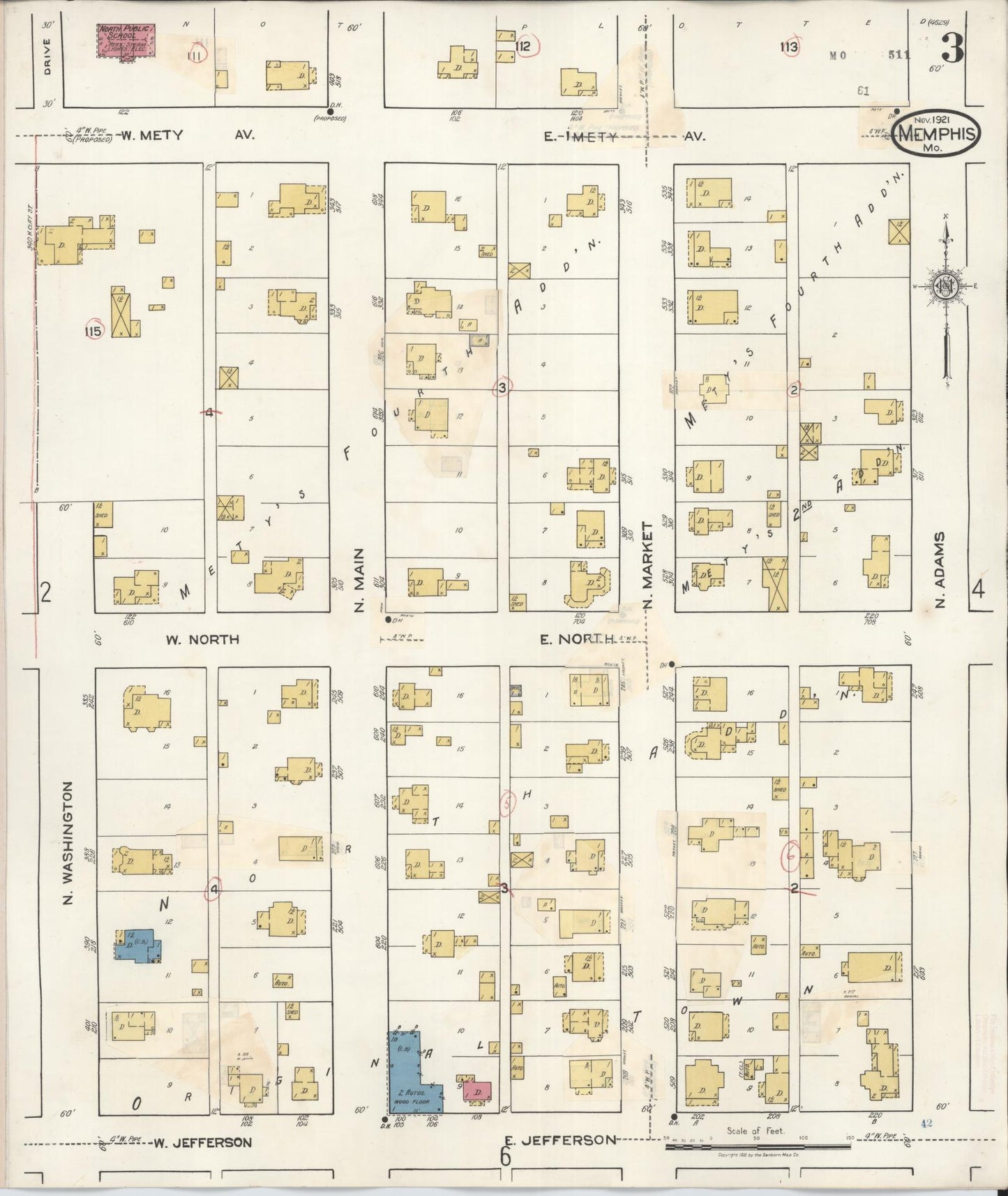 Sanborn Fire Insurance Map from Memphis, Scotland County, Missouri (1936), Sheet #0003 - Complete Map Set gallery image, historic Sanborn map, vintage wall art, Missouri Missouri