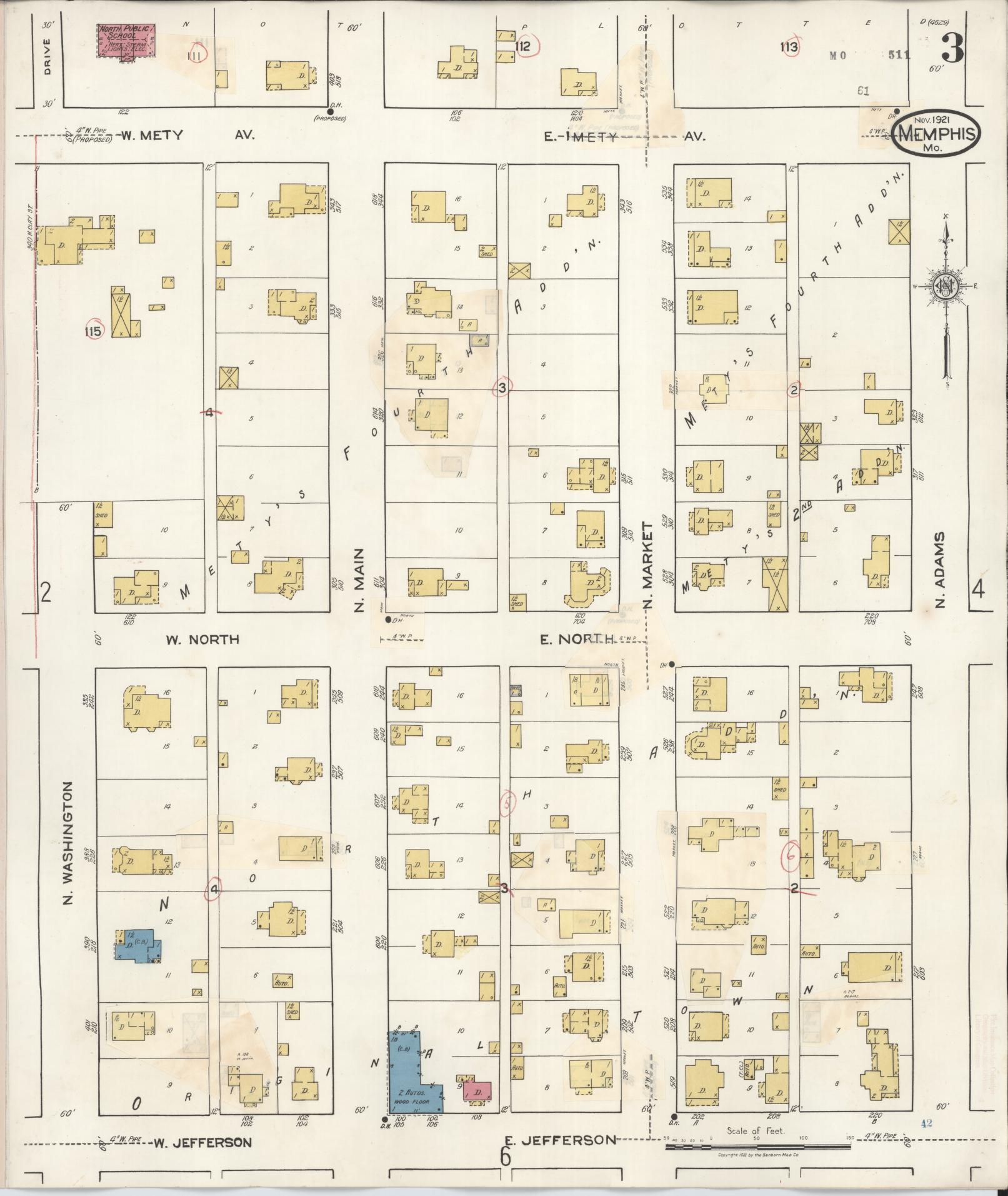 Sanborn Fire Insurance Map from Memphis, Scotland County, Missouri (1936), Sheet #0003 - Complete Map Set gallery image, historic Sanborn map, vintage wall art, Missouri Missouri