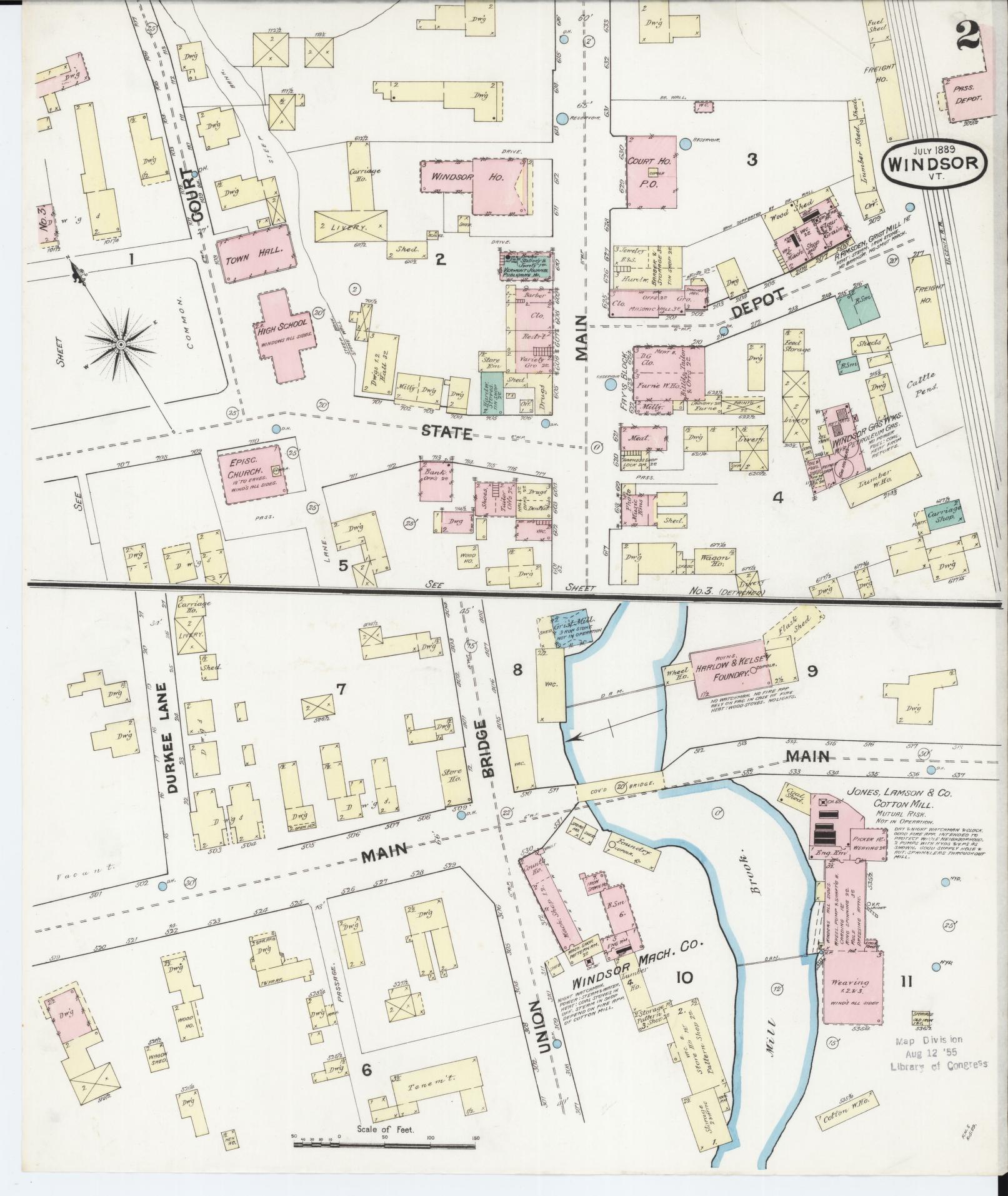 Sanborn Fire Insurance Map from Windsor, Windsor County, Vermont (1889), Sheet #0002 - Complete Map Set gallery image, historic Sanborn map, vintage wall art, Vermont Vermont