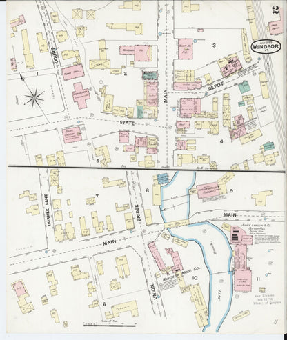 Sanborn Fire Insurance Map from Windsor, Windsor County, Vermont (1889), Sheet #0002 - Complete Map Set gallery image, historic Sanborn map, vintage wall art, Vermont Vermont