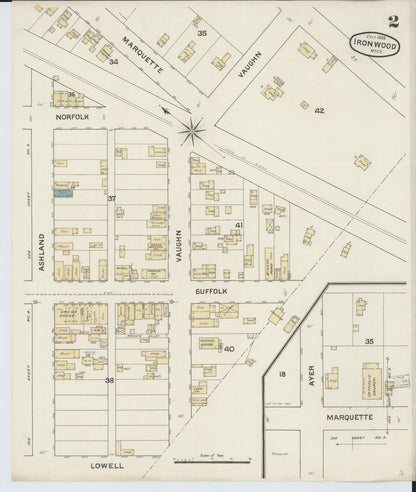 Sanborn Fire Insurance Map from Ironwood, Gogebic County, Michigan (1888), Sheet #0002 - Historic Sanborn Fire Insurance Map Print, vintage old map wall art, antique decor, genealogy gift, Michigan Michigan map