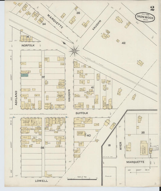 Sanborn Fire Insurance Map from Ironwood, Gogebic County, Michigan (1888), Sheet #0002 - Historic Sanborn Fire Insurance Map Print, vintage old map wall art, antique decor, genealogy gift, Michigan Michigan map