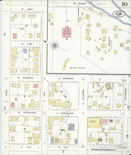 Sanborn Fire Insurance Map from Globe, Gila County, Arizona (1909), Sheet #0010 - Historic Sanborn Fire Insurance Map Print, vintage old map wall art, antique decor, genealogy gift, Arizona Arizona map