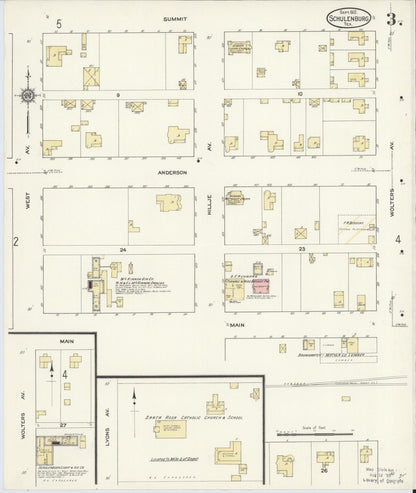 Sanborn Fire Insurance Map from Schulenburg, Fayette County, Texas (1912), Sheet #0003 - Complete Map Set gallery image, historic Sanborn map, vintage wall art, Texas Texas
