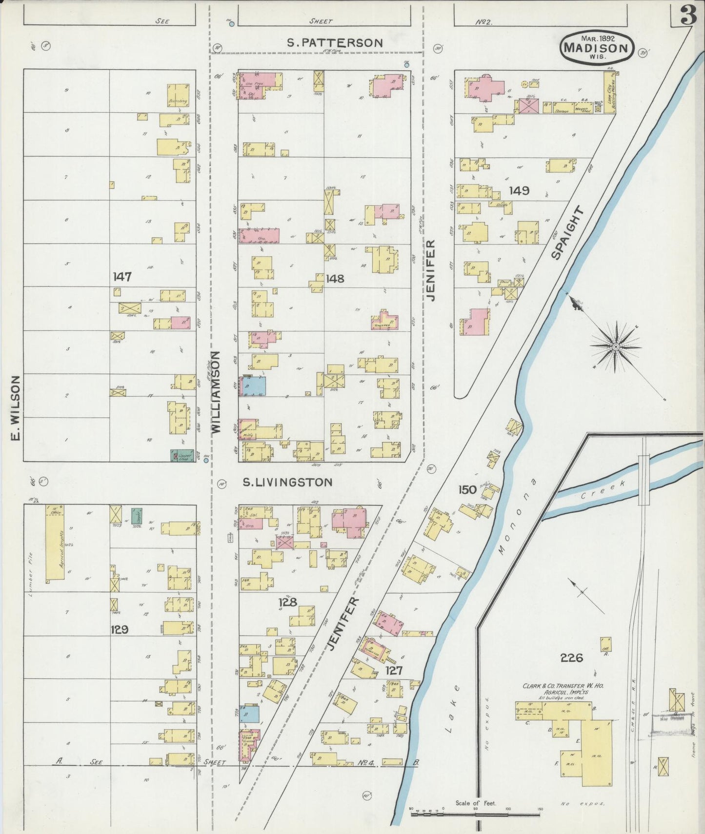 Sanborn Fire Insurance Map from Madison, Dane County, Wisconsin (1892), Sheet #0003 - Historic Sanborn Fire Insurance Map Print, vintage old map wall art, antique decor, genealogy gift, Wisconsin Wisconsin map
