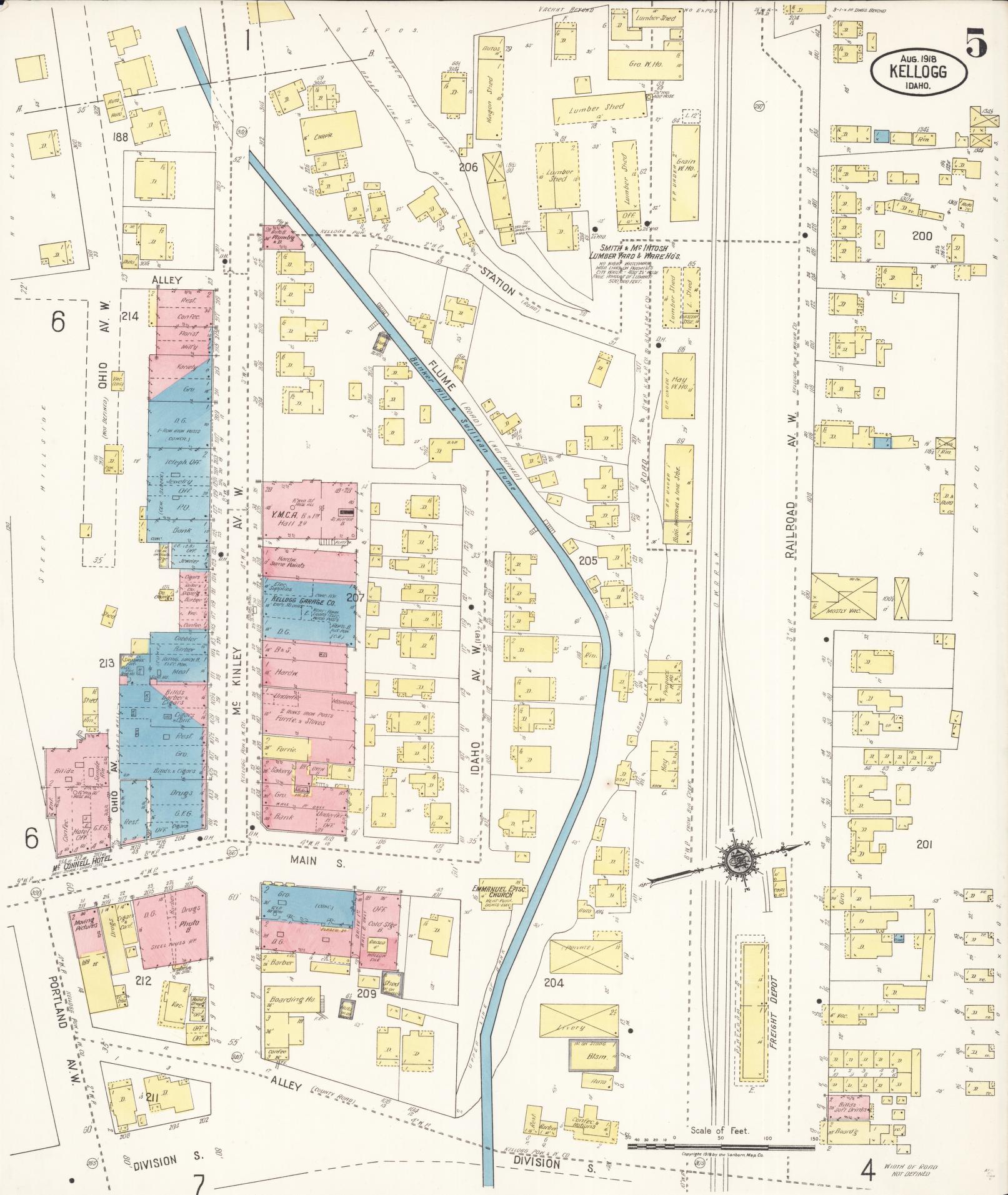 Sanborn Fire Insurance Map from Kellogg, Shoshone County, Idaho (1918), Sheet #0005 - Historic Sanborn Fire Insurance Map Print, vintage old map wall art, antique decor, genealogy gift, Idaho Idaho map