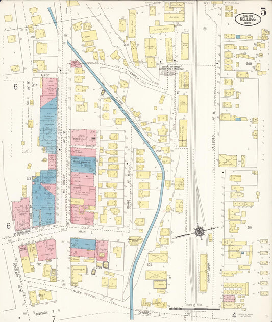 Sanborn Fire Insurance Map from Kellogg, Shoshone County, Idaho (1918), Sheet #0005 - Historic Sanborn Fire Insurance Map Print, vintage old map wall art, antique decor, genealogy gift, Idaho Idaho map