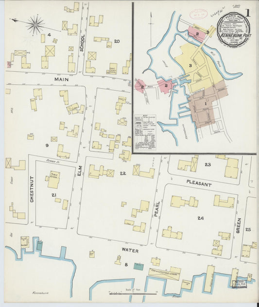 Sanborn Fire Insurance Map from Kennebunkport, York County, Maine (1891), Sheet #0001 - Complete Map Set gallery image, historic Sanborn map, vintage wall art, Maine Maine