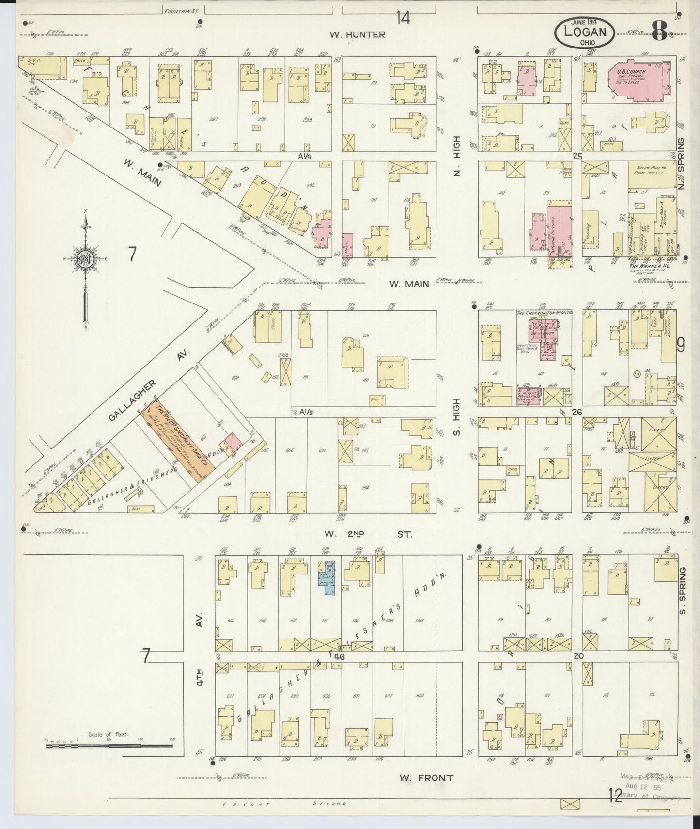 Sanborn Fire Insurance Map from Logan, Hocking County, Ohio (1914), Sheet #0008 - Complete Map Set gallery image, historic Sanborn map, vintage wall art, Ohio Ohio