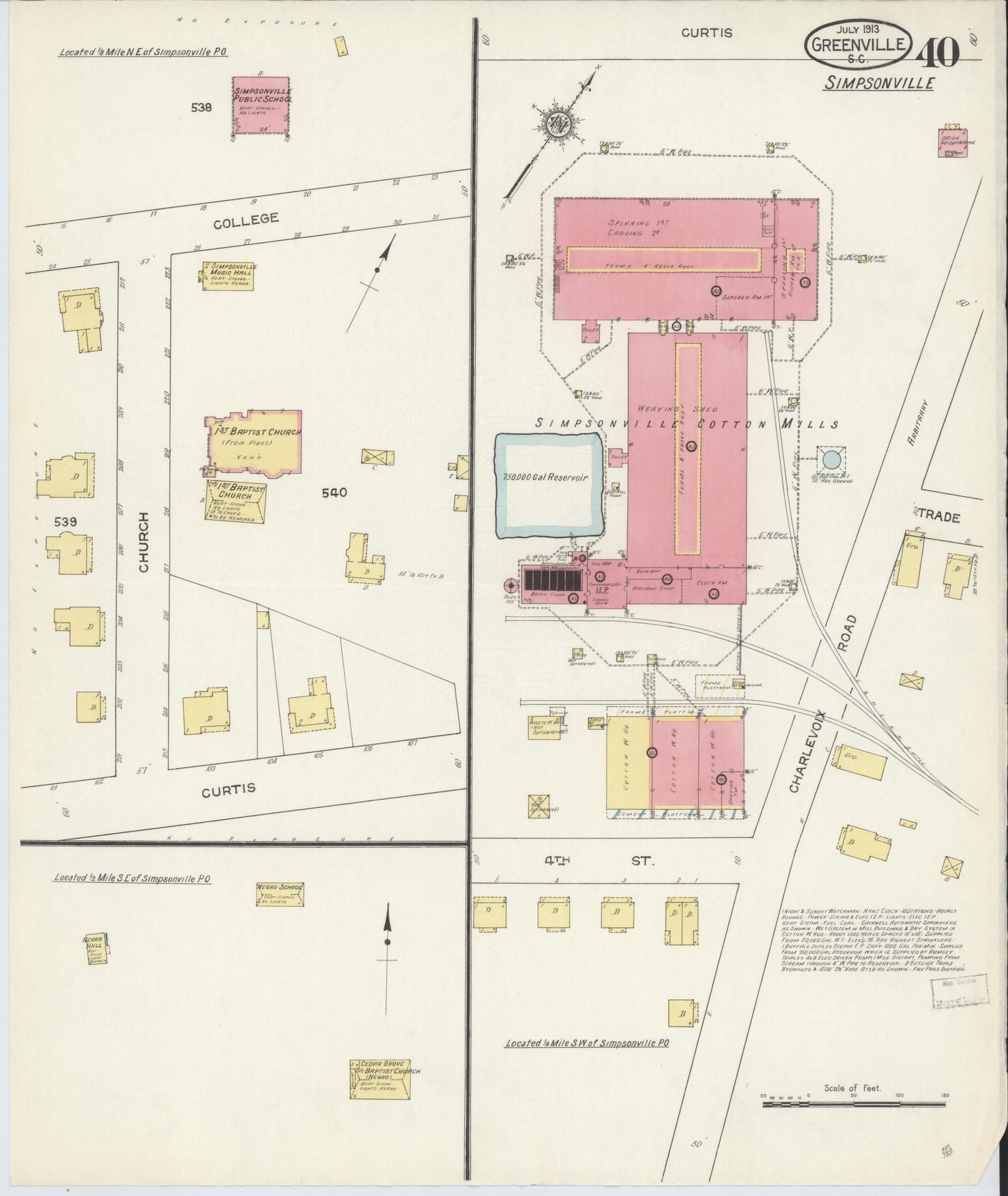 Sanborn Fire Insurance Map from Greenville, Greenville County, South Carolina (1913), Sheet #0040 - Historic Sanborn Fire Insurance Map Print, vintage old map wall art, antique decor, genealogy gift, South Carolina South Carolina map