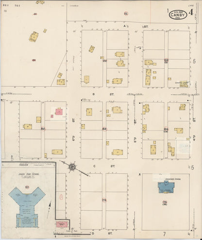 Sanborn Fire Insurance Map from Canby, Clackamas County, Oregon (1931), Sheet #0004 - Complete Map Set gallery image, historic Sanborn map, vintage wall art, Oregon Oregon