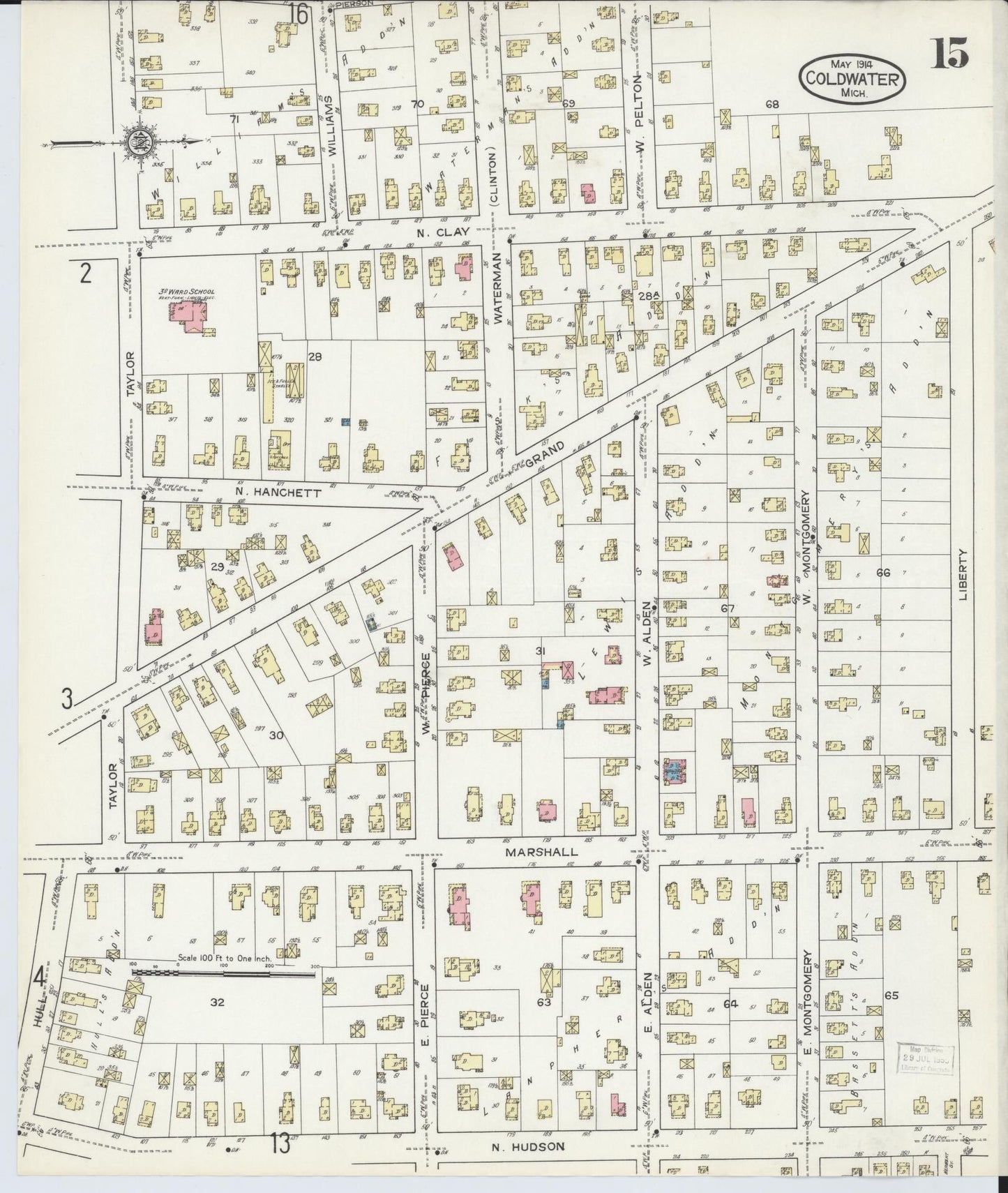 Sanborn Fire Insurance Map from Coldwater, Branch County, Michigan (1914), Sheet #0015 - Historic Sanborn Fire Insurance Map Print, vintage old map wall art, antique decor, genealogy gift, Michigan Michigan map