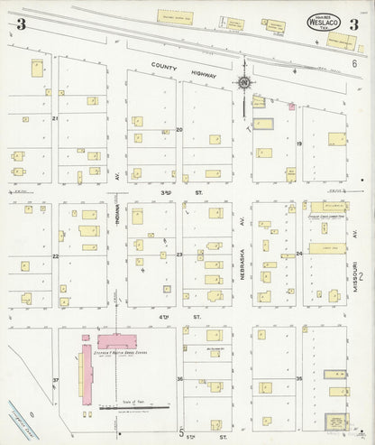 Sanborn Fire Insurance Map from Weslaco, Hidalgo County, Texas (1925), Sheet #0003 - Historic Sanborn Fire Insurance Map Print, vintage old map wall art, antique decor, genealogy gift, Texas Texas map