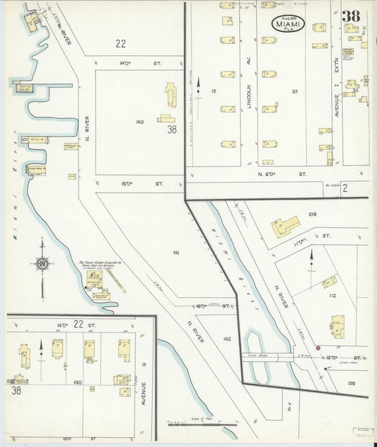 Sanborn Fire Insurance Map from Miami, Dade County, Florida (1914), Sheet #0038 - Historic Sanborn Fire Insurance Map Print, vintage old map wall art, antique decor, genealogy gift, Florida Florida map