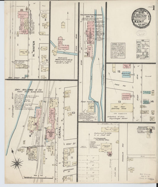 Sanborn Fire Insurance Map from Kent, Portage County, Ohio (1884), Sheet #0001 - Historic Sanborn Fire Insurance Map Print, vintage old map wall art, antique decor, genealogy gift, Ohio Ohio map