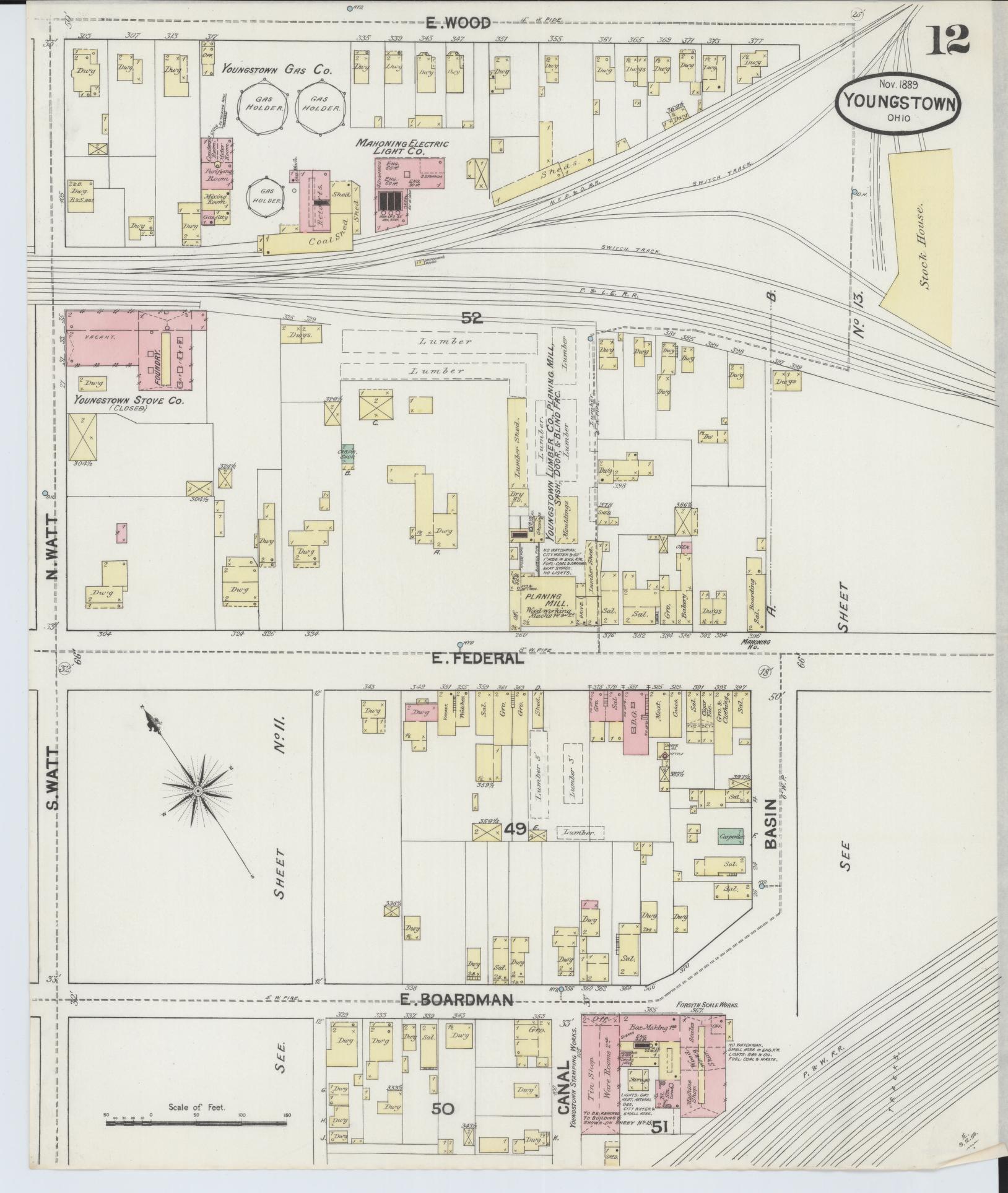 Sanborn Fire Insurance Map from Youngstown, Mahoning County, Ohio (1889), Sheet #0012 - Complete Map Set gallery image, historic Sanborn map, vintage wall art, Ohio Ohio