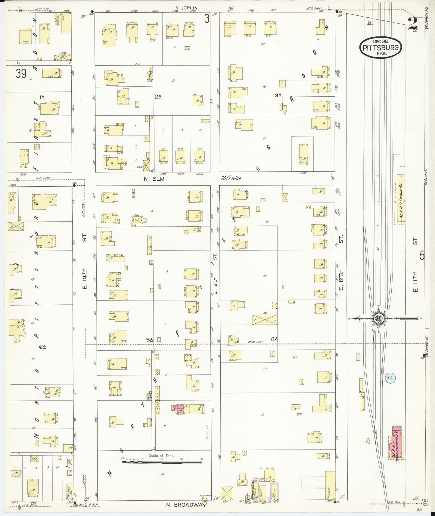 Sanborn Fire Insurance Map from Pittsburg, Crawford County, Kansas (1913), Sheet #0002 - Historic Sanborn Fire Insurance Map Print, vintage old map wall art, antique decor, genealogy gift, Kansas Kansas map