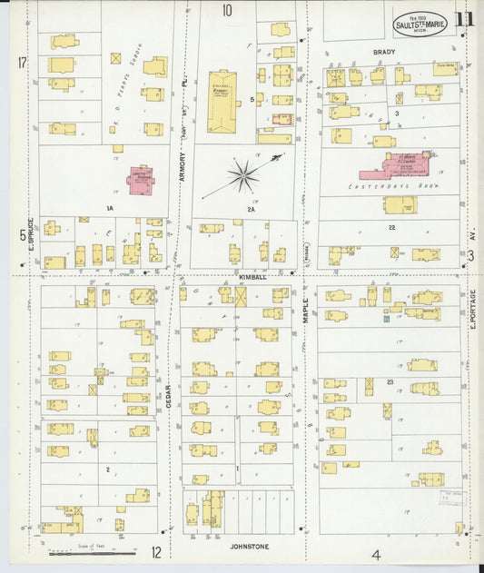 Sanborn Fire Insurance Map from Sault Sainte Marie, Chippewa County, Michigan (1902), Sheet #0011 - Historic Sanborn Fire Insurance Map Print, vintage old map wall art, antique decor, genealogy gift, Michigan Michigan map