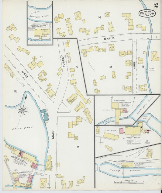 Sanborn Fire Insurance Map from Wilton, Hillsborough County, New Hampshire (1892), Sheet #0002 - Historic Sanborn Fire Insurance Map Print, vintage old map wall art, antique decor, genealogy gift, New Hampshire New Hampshire map