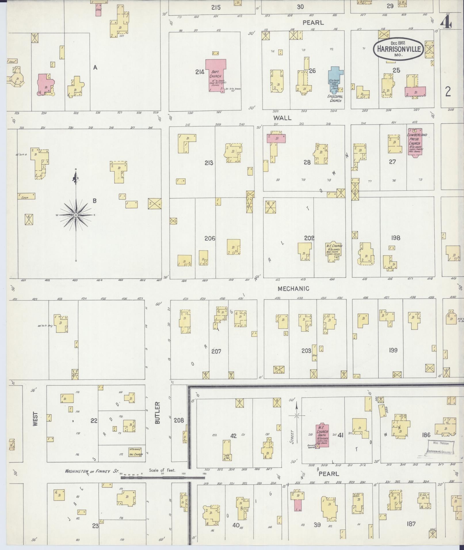 Sanborn Fire Insurance Map from Harrisonville, Cass County, Missouri (1902), Sheet #0004 - Complete Map Set gallery image, historic Sanborn map, vintage wall art, Missouri Missouri