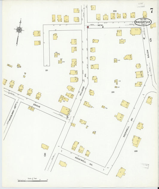 Sanborn Fire Insurance Map from Naugatuck, New Haven County, Connecticut (1910), Sheet #0007 - Historic Sanborn Fire Insurance Map Print, vintage old map wall art, antique decor, genealogy gift, Connecticut Connecticut map