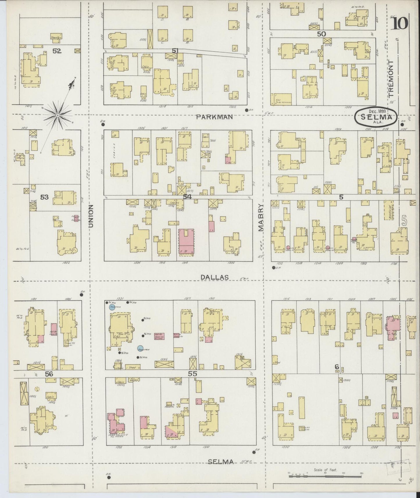 Sanborn Fire Insurance Map from Selma, Dallas County, Alabama (1893), Sheet #0010 - Complete Map Set gallery image, historic Sanborn map, vintage wall art, Alabama Alabama
