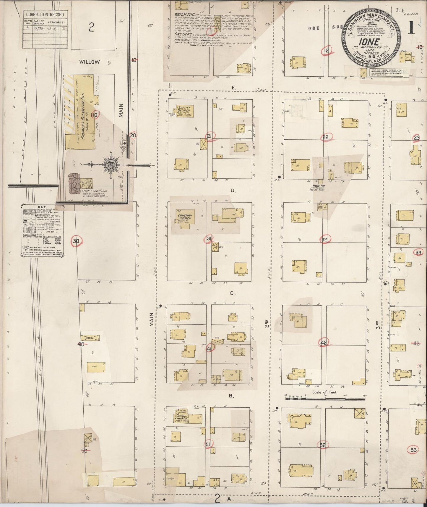 Sanborn Fire Insurance Map from Ione, Morrow County, Oregon (1932), Sheet #0001 - Complete Map Set gallery image, historic Sanborn map, vintage wall art, Oregon Oregon