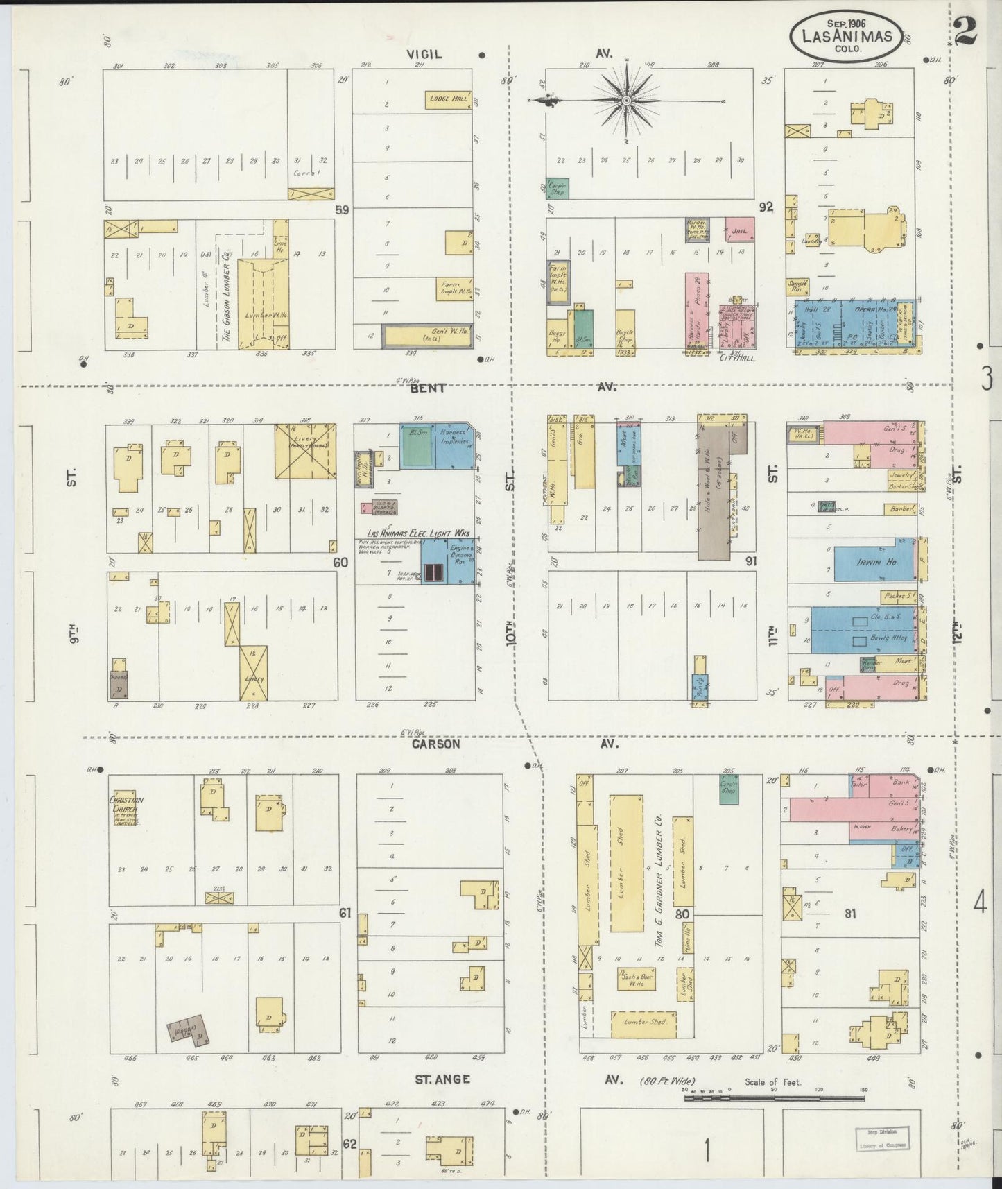 Sanborn Fire Insurance Map from Las Animas, Bent County, Colorado (1906), Sheet #0002 - Historic Sanborn Fire Insurance Map Print, vintage old map wall art, antique decor, genealogy gift, Colorado Colorado map