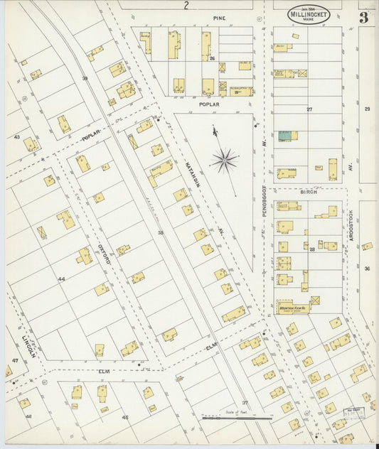 Sanborn Fire Insurance Map from Millinocket, Penobscot County, Maine (1904), Sheet #0003 - Historic Sanborn Fire Insurance Map Print, vintage old map wall art, antique decor, genealogy gift, Maine Maine map