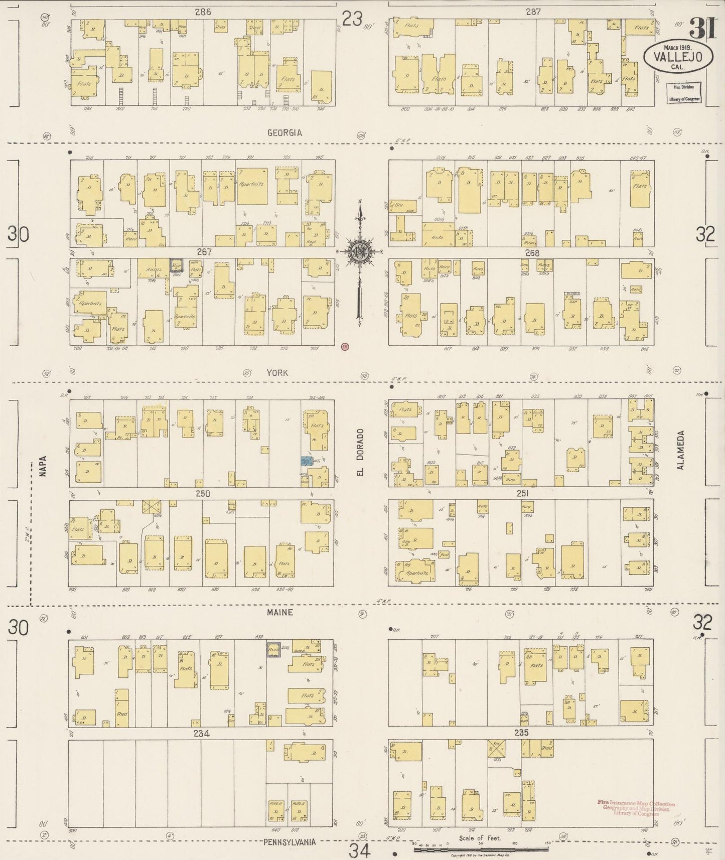 Sanborn Fire Insurance Map from Vallejo, Solano County, California (1919), Sheet #0031 - Complete Map Set gallery image, historic Sanborn map, vintage wall art, California California