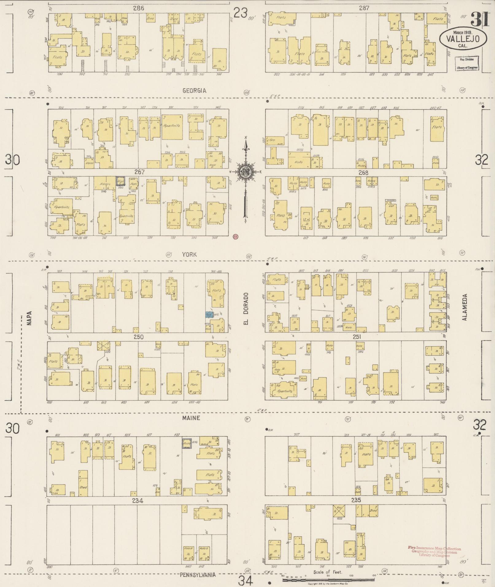 Sanborn Fire Insurance Map from Vallejo, Solano County, California (1919), Sheet #0031 - Complete Map Set gallery image, historic Sanborn map, vintage wall art, California California