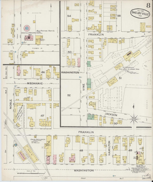 Sanborn Fire Insurance Map from Shelbyville, Shelby County, Indiana (1887), Sheet #0008 - Historic Sanborn Fire Insurance Map Print, vintage old map wall art, antique decor, genealogy gift, Indiana Indiana map